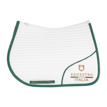 Tapis de saut avec logo brodé Equestro X Fise 100 Blanc / vert sauge profond