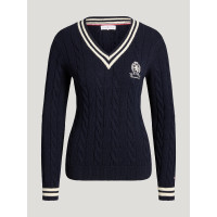 Pull col en V Roseville femme Cable Tommy Hilfiger Equestrian Desert sky Bleu