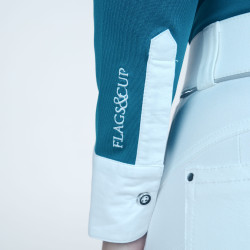 Polo Cassia Femme manches longues Flags & Cup Bleu émeraude