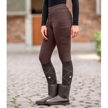 Legging d'équitation thermique ELT Rica en polaire bouclette femme Acajou Bordeaux
