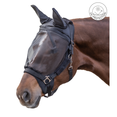 Masque anti-mouches Waldhausen pour licol Premium protection des oreilles Noir Masque anti-mouches Waldhausen pour licol Premium protection des oreilles Noir
