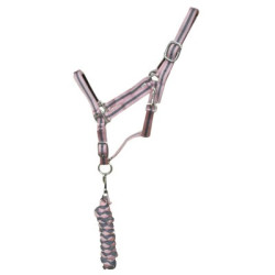 Licol synthétique doublé + longe tressée américaine T de T Licol synthétique doublé + longe tressée américaine T de T