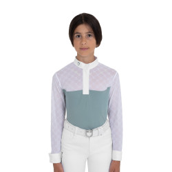 Polo de concours fille manches longues avec tulle Equestro Gris ardoise Polo de concours fille manches longues avec tulle Equestro Gris ardoise