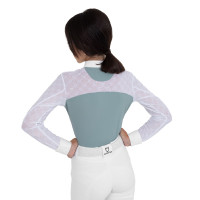 Polo de concours fille manches longues avec tulle Equestro Gris ardoise
