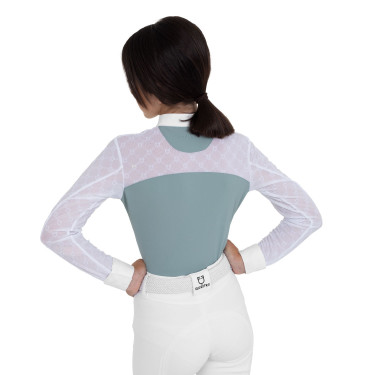 Polo de concours fille manches longues avec tulle Equestro Gris ardoise Polo de concours fille manches longues avec tulle Equestro Gris ardoise