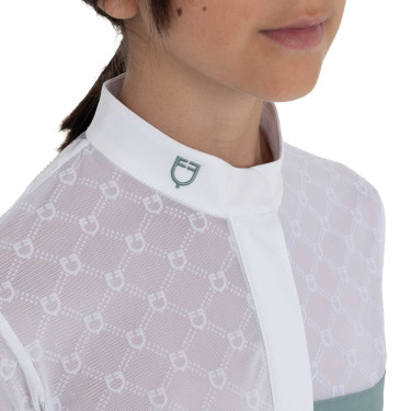 Polo de concours fille manches longues avec tulle Equestro Gris ardoise Polo de concours fille manches longues avec tulle Equestro Gris ardoise