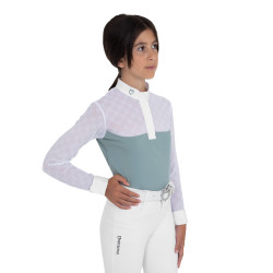 Polo de concours fille manches longues avec tulle Equestro Gris ardoise Polo de concours fille manches longues avec tulle Equestro Gris ardoise
