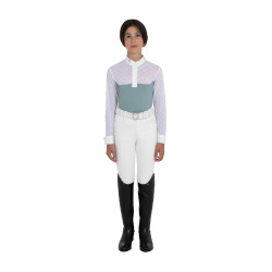 Polo de concours fille manches longues avec tulle Equestro Gris ardoise Polo de concours fille manches longues avec tulle Equestro Gris ardoise