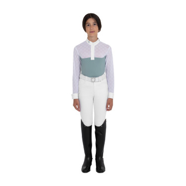 Polo de concours fille manches longues avec tulle Equestro Gris ardoise Polo de concours fille manches longues avec tulle Equestro Gris ardoise