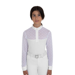 Polo de concours fille manches longues avec tulle Equestro Polo de concours fille manches longues avec tulle Equestro