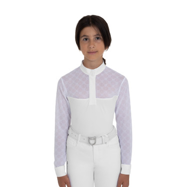 Polo de concours fille manches longues avec tulle Equestro Polo de concours fille manches longues avec tulle Equestro