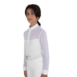 Polo de concours fille manches longues avec tulle Equestro Polo de concours fille manches longues avec tulle Equestro