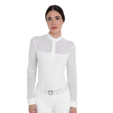 Polo de concours femme manches longues avec tulle Equestro Polo de concours femme manches longues avec tulle Equestro