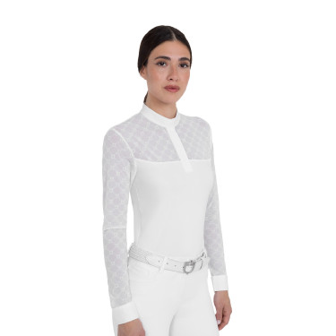 Polo de concours femme manches longues avec tulle Equestro Polo de concours femme manches longues avec tulle Equestro