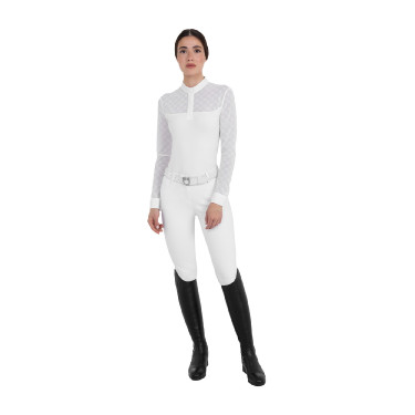 Polo de concours femme manches longues avec tulle Equestro Polo de concours femme manches longues avec tulle Equestro