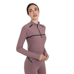 Polo d’entraînement femme manches longues imprimé monogramme Equestro