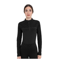 Polo d’entraînement femme manches longues imprimé monogramme Equestro Noir