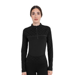 Polo d’entraînement femme manches longues imprimé monogramme Equestro Noir