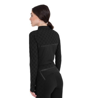 Polo d’entraînement femme manches longues imprimé monogramme Equestro Noir