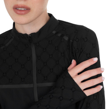 Polo d’entraînement femme manches longues imprimé monogramme Equestro Noir