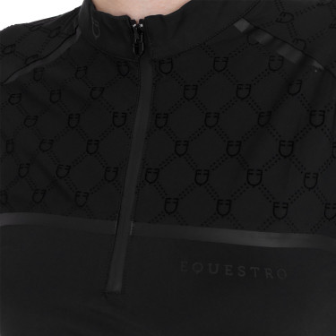 Polo d’entraînement femme manches longues imprimé monogramme Equestro Noir
