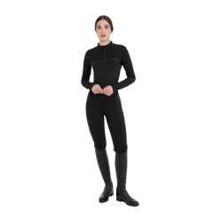 Polo d’entraînement femme manches longues imprimé monogramme Equestro Noir
