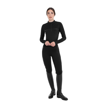 Polo d’entraînement femme manches longues imprimé monogramme Equestro Noir