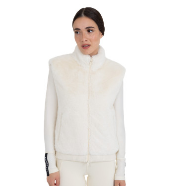 Veste sans manches femme en fausse fourrure Equestro Blanc antique Beige