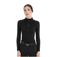 Polo d’entraînement femme en maille technique zippée Equestro