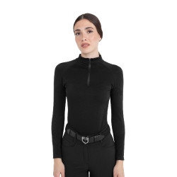 Polo d’entraînement femme en maille technique zippée Equestro