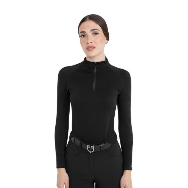 Polo d’entraînement femme en maille technique zippée Equestro