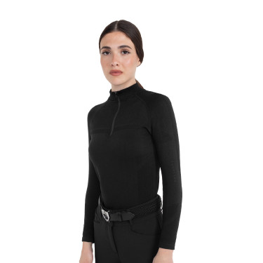 Polo d’entraînement femme en maille technique zippée Equestro