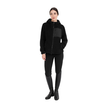 Sweat à capuche zippé femme en polaire teddy Equestro Noir / noir Sweat à capuche zippé femme en polaire teddy Equestro Noir / noir