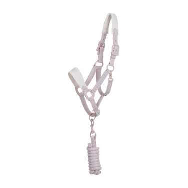 Licol technique avec double réglage et boucles revêtues de caoutchouc Equestro Violet feutré / blanc sable