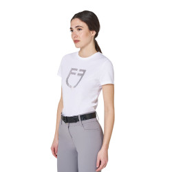 T-shirt femme avec logo en feuille Equestro Blanc / argent
