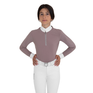 Polo de concours fille à manches longues avec strass Equestro