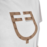 T-shirt femme avec logo monogramme effet velours Equestro Blanc / marron tabac T-shirt femme avec logo monogramme effet velours Equestro Blanc / marron tabac