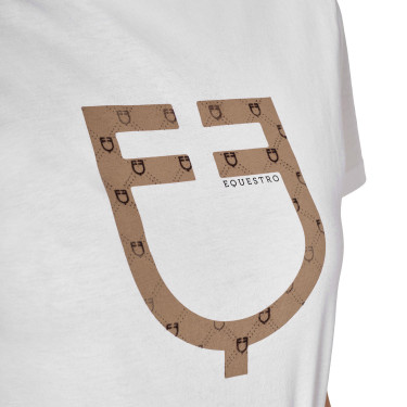 T-shirt femme avec logo monogramme effet velours Equestro Blanc / marron tabac T-shirt femme avec logo monogramme effet velours Equestro Blanc / marron tabac