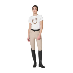 T-shirt femme avec logo monogramme effet velours Equestro Blanc / marron tabac T-shirt femme avec logo monogramme effet velours Equestro Blanc / marron tabac