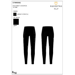 Leggings femme taille haute avec passants et strass Equestro Noir Leggings femme taille haute avec passants et strass Equestro Noir