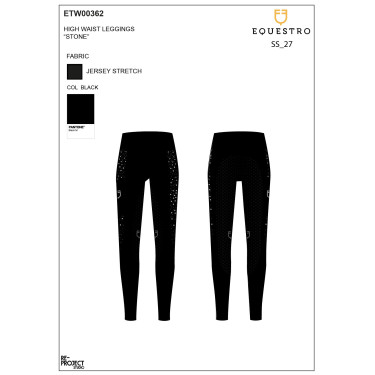 Leggings femme taille haute avec passants et strass Equestro Noir Leggings femme taille haute avec passants et strass Equestro Noir
