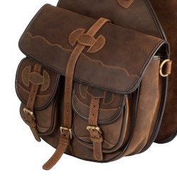 Sacoche pour selle western en cuir décoré Pool's Marron foncé