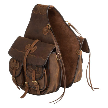 Sacoche pour selle western en cuir décoré Pool's Marron foncé