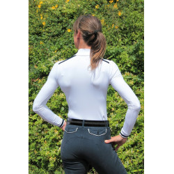 Polo de concours Pénélope Bruges manches longues Blanc / galon bleu blanc rouge Polo de concours Pénélope Bruges manches longues Blanc / galon bleu blanc rouge