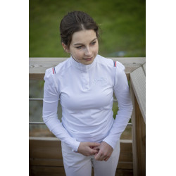Polo de concours Pénélope Bruges manches longues Blanc / galon bleu blanc rouge Polo de concours Pénélope Bruges manches longues Blanc / galon bleu blanc rouge