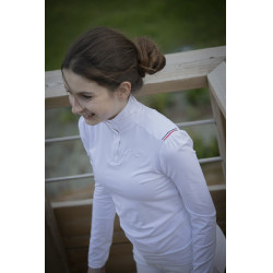 Polo de concours Pénélope Bruges manches longues Blanc / galon bleu blanc rouge Polo de concours Pénélope Bruges manches longues Blanc / galon bleu blanc rouge