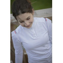Polo de concours Pénélope Bruges manches longues Blanc / galon bleu blanc rouge Polo de concours Pénélope Bruges manches longues Blanc / galon bleu blanc rouge