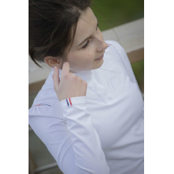 Polo de concours Pénélope Bruges manches longues Blanc / galon bleu blanc rouge Polo de concours Pénélope Bruges manches longues Blanc / galon bleu blanc rouge