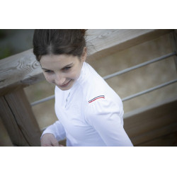 Polo de concours Pénélope Bruges manches longues Blanc / galon bleu blanc rouge Polo de concours Pénélope Bruges manches longues Blanc / galon bleu blanc rouge