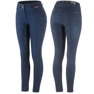 Pantalon d'équitation jean fond intégral silicone Elle femme B Vertigo Bleu foncé